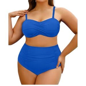 Swimsuits For All 2-Piece Cobalt Blue Bikini Size 16 High-Waist Ruched NWT